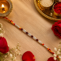 Premium Silver Bead & Red Gemstone Rakhi for Brother