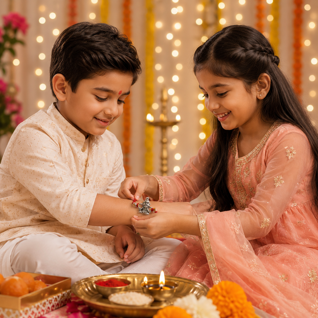Pure 92.5 Silver Amulet Rakhi for Brother