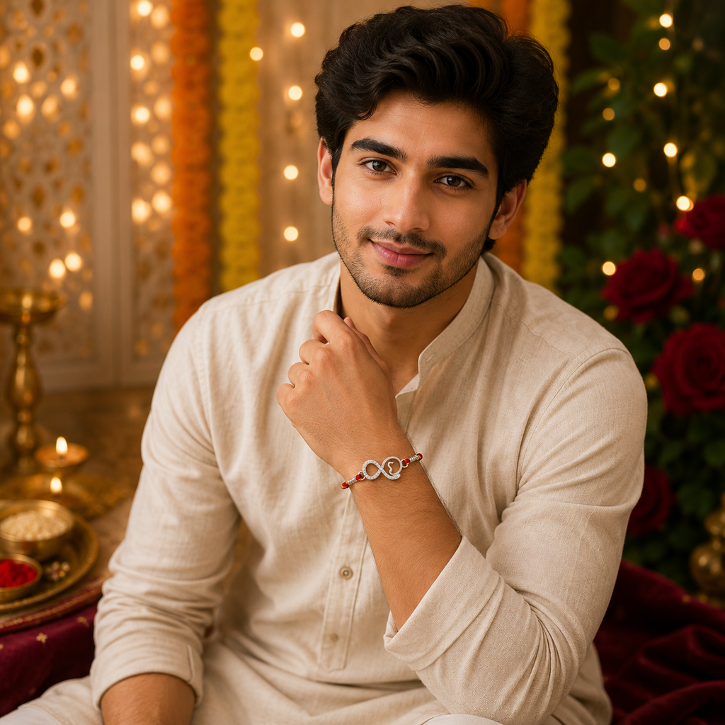 Pure Silver Infinity Heart Rakhi for Brother