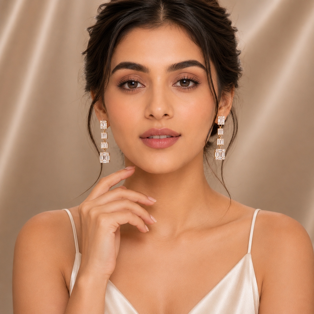 Empress Baguette Drop Earrings in 925 Silver