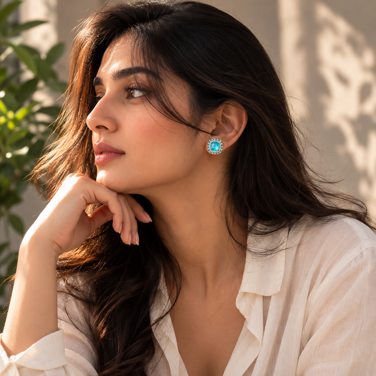 Aqua Celeste Cushion Halo Stud Earrings | 925 Sterling Silver