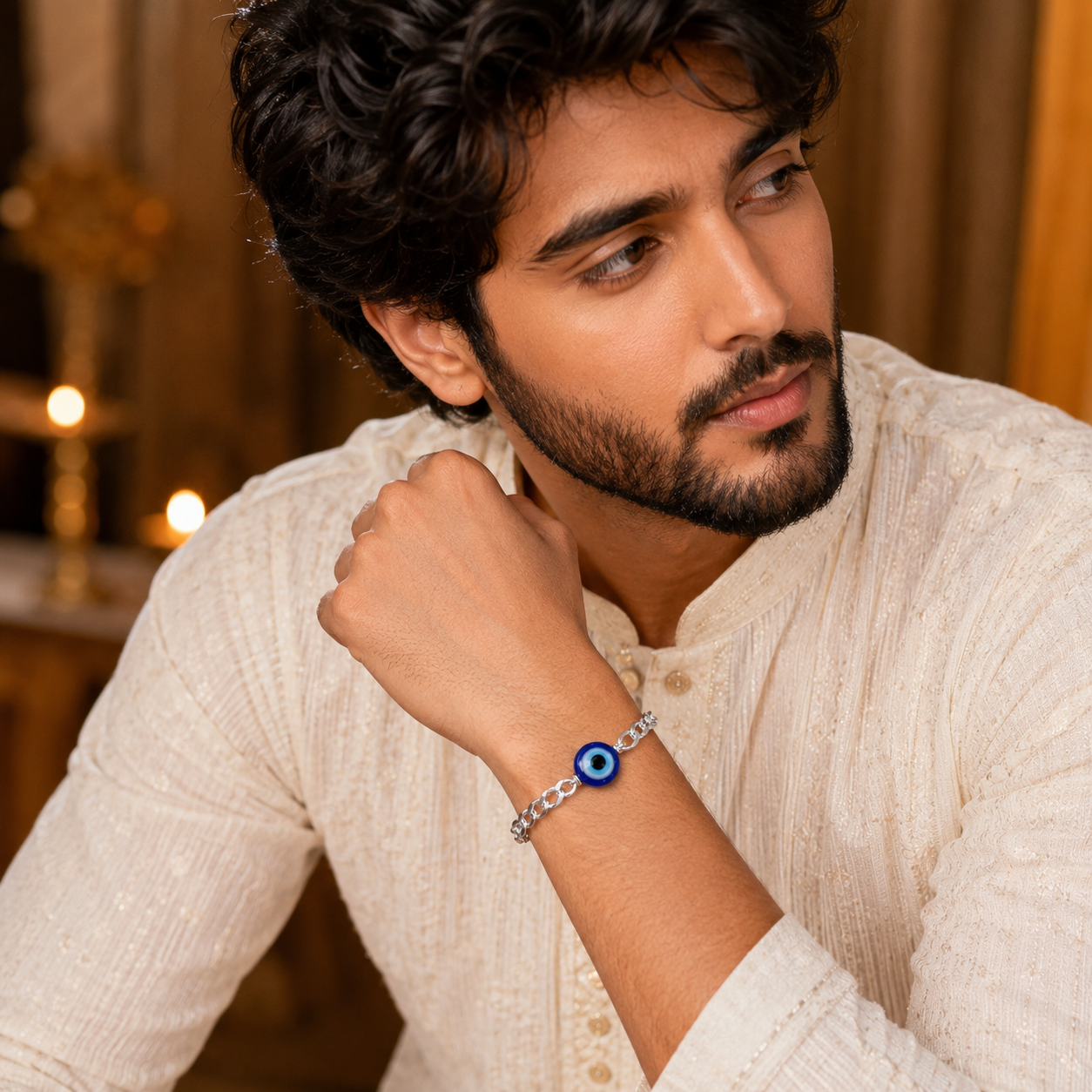 Pure 92.5 Silver Nazar Bracelet Rakhi for Brother