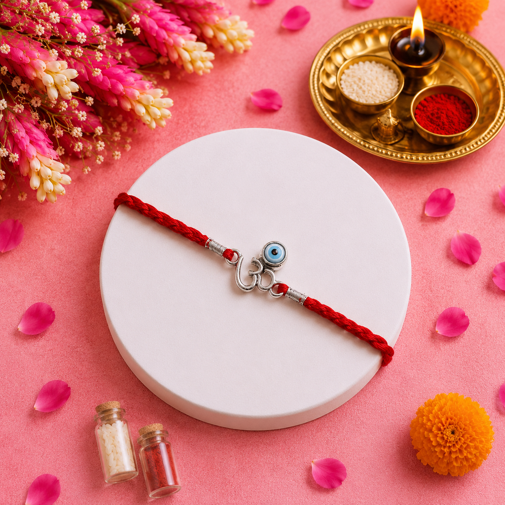 Pure 92.5 Silver Om Nazar Rakhi for Brother – Designer Rakhi
