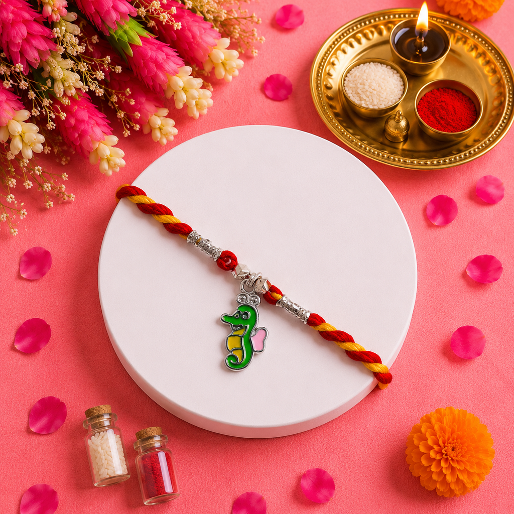 Pure 92.5 Silver Seahorse Charm Rakhi – Cute Ocean Theme Kids