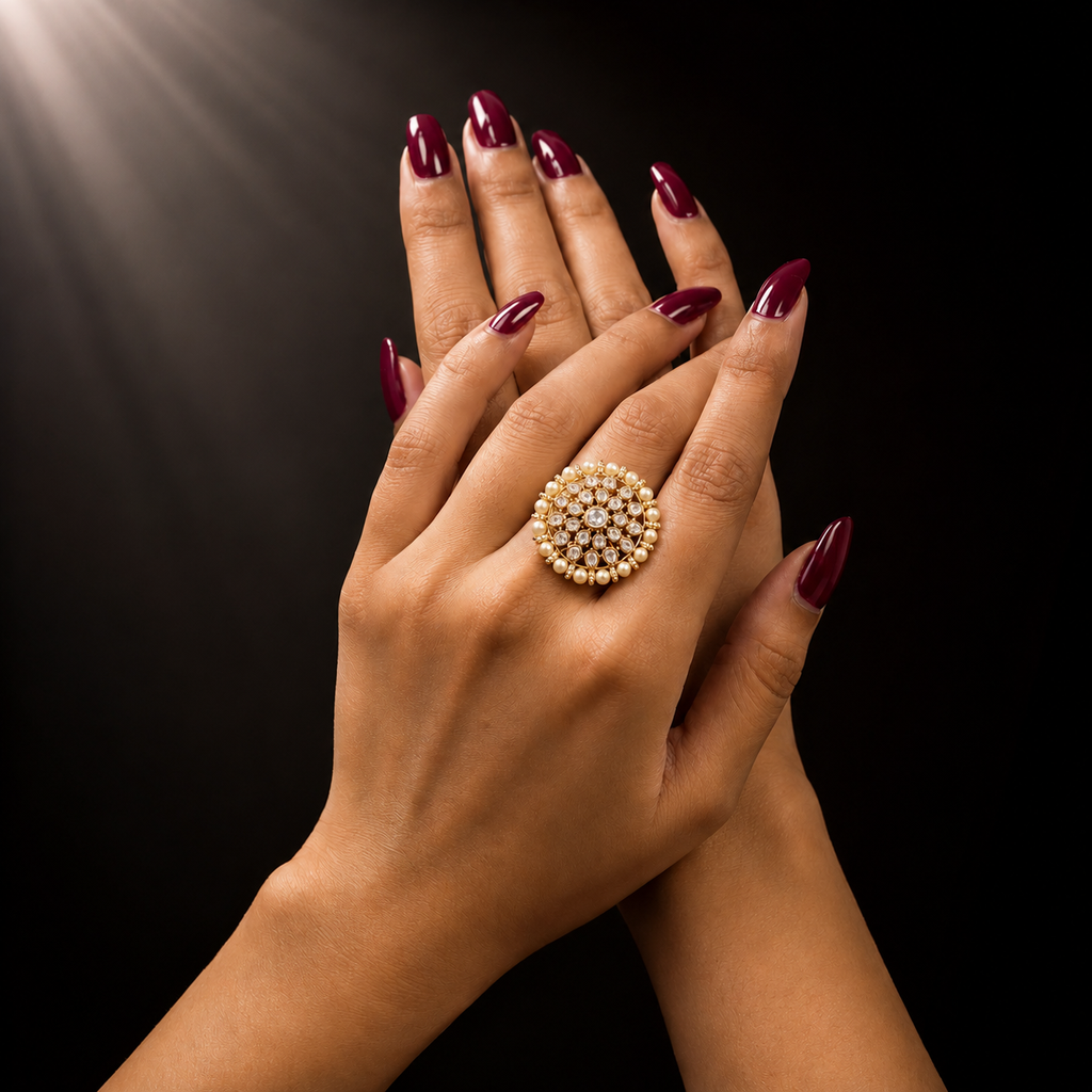 Gulbahaar Moissanite Polki Ring (18kt Gold Plated)