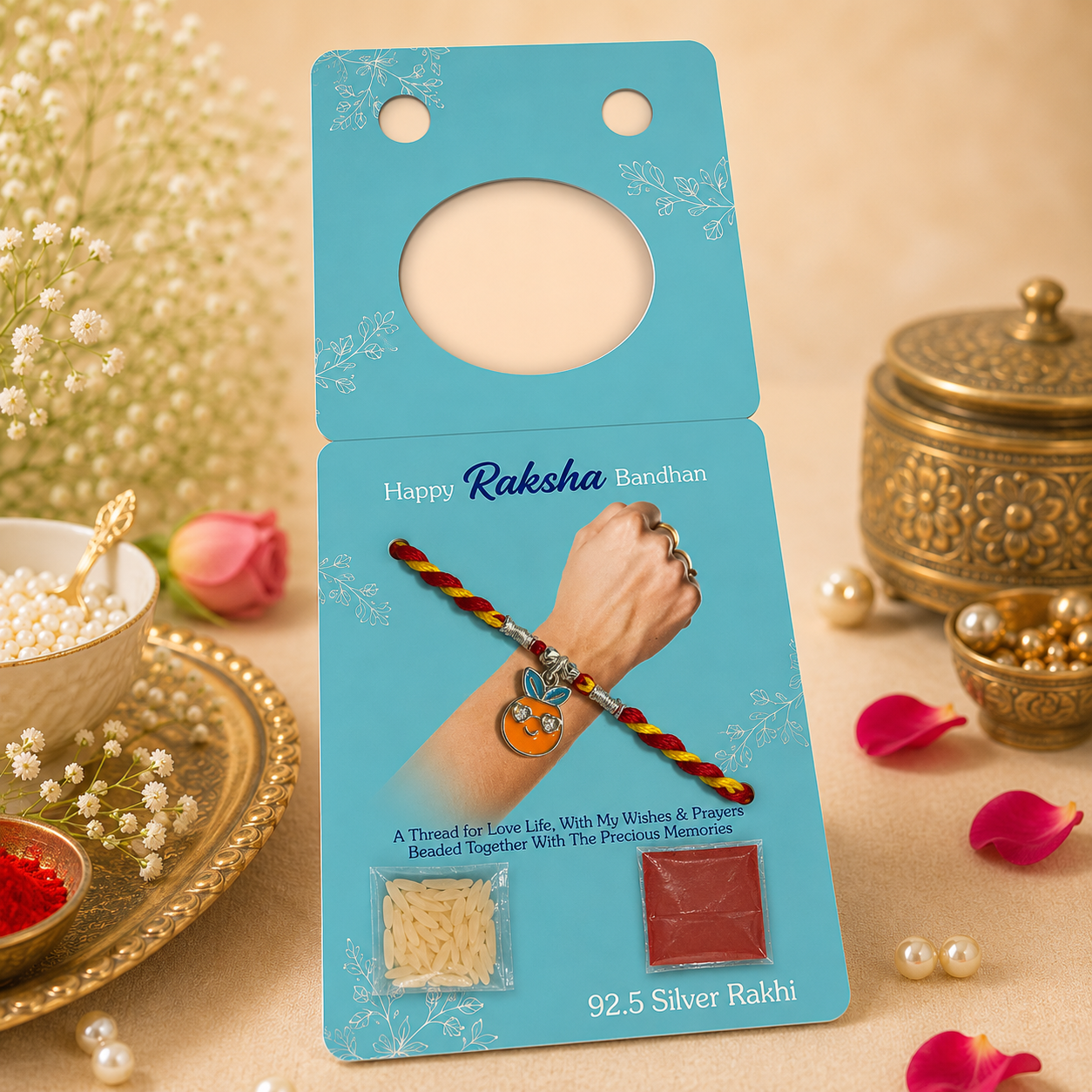 Pure 92.5 Silver Cool Orange Charm Rakhi – Cute Kids Rakhi