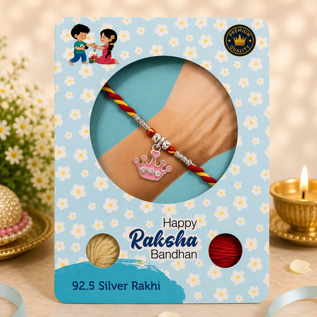 Pure 92.5 Silver Royal Crown Charm Rakhi – Cute Kids Rakhi