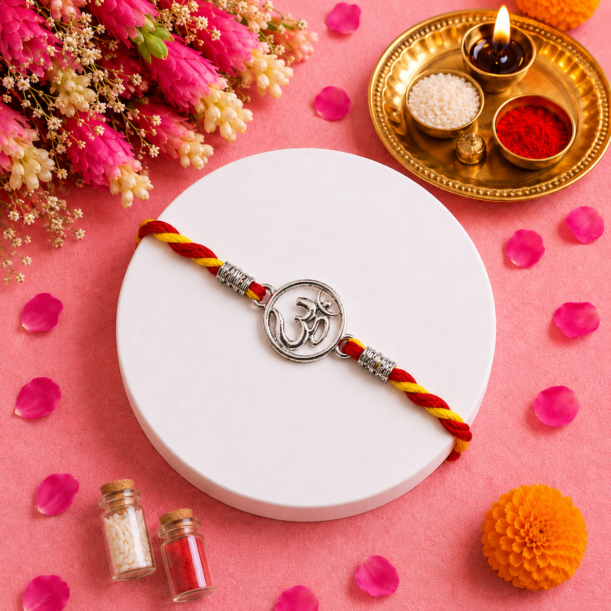 Pure 92.5 Silver Om Dial Rakhi for Brother – Designer Rakhi