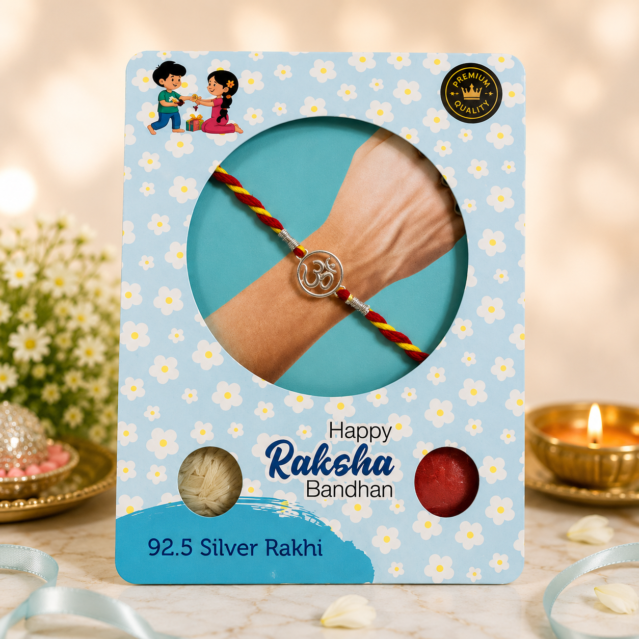 Pure 92.5 Silver Om Dial Rakhi for Brother – Designer Rakhi