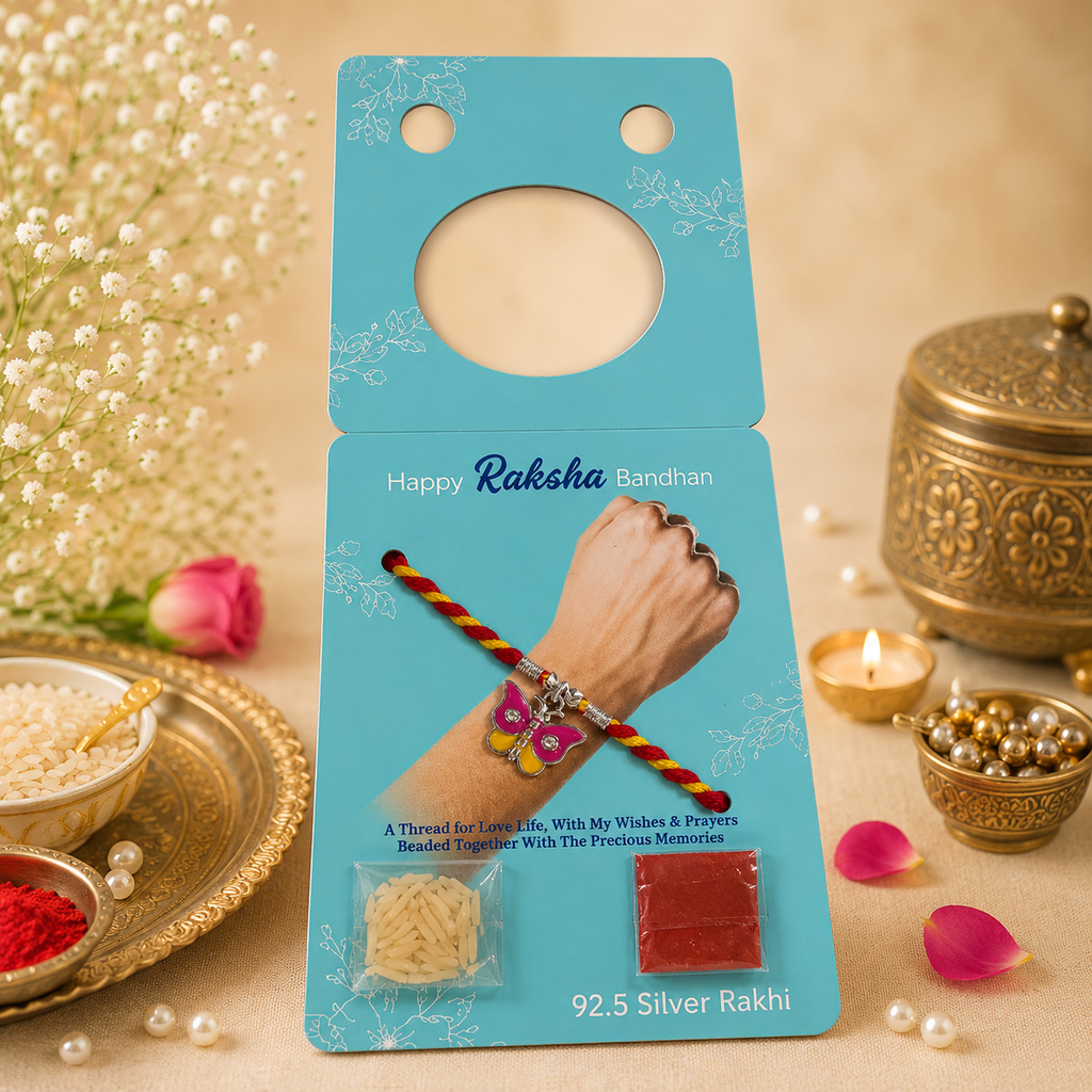 Pure 92.5 Silver Butterfly Charm Rakhi – Cute Kids Rakhi