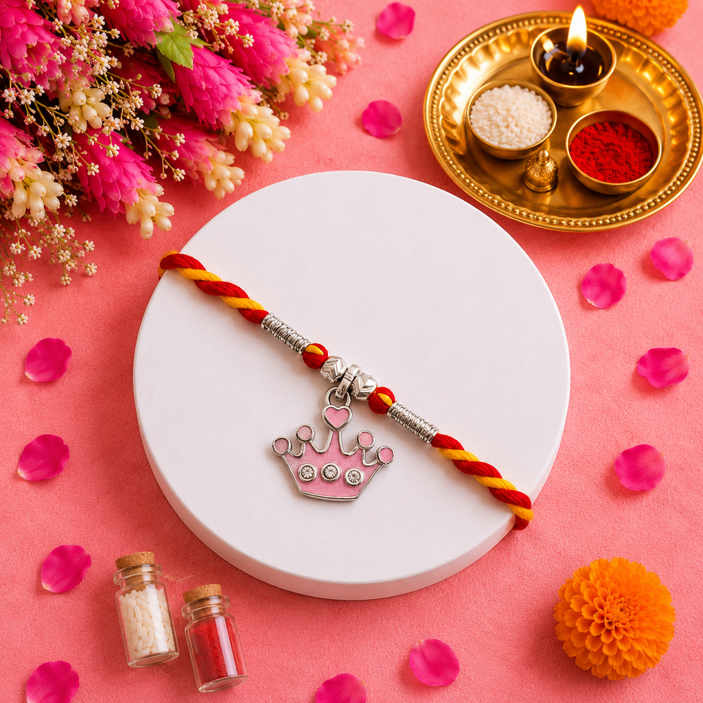 Pure 92.5 Silver Royal Crown Charm Rakhi – Cute Kids Rakhi