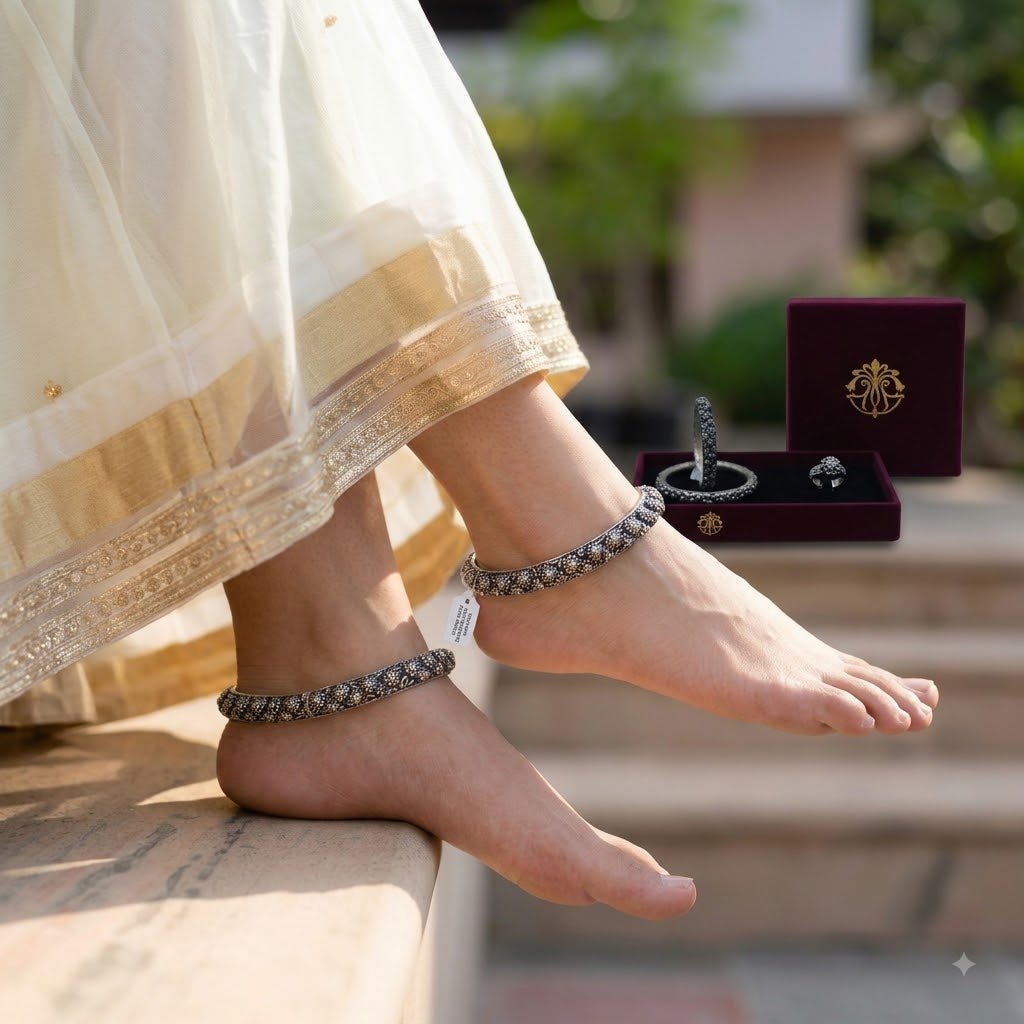 Phool Nakshi Kada Anklet| Antique Floral Payal