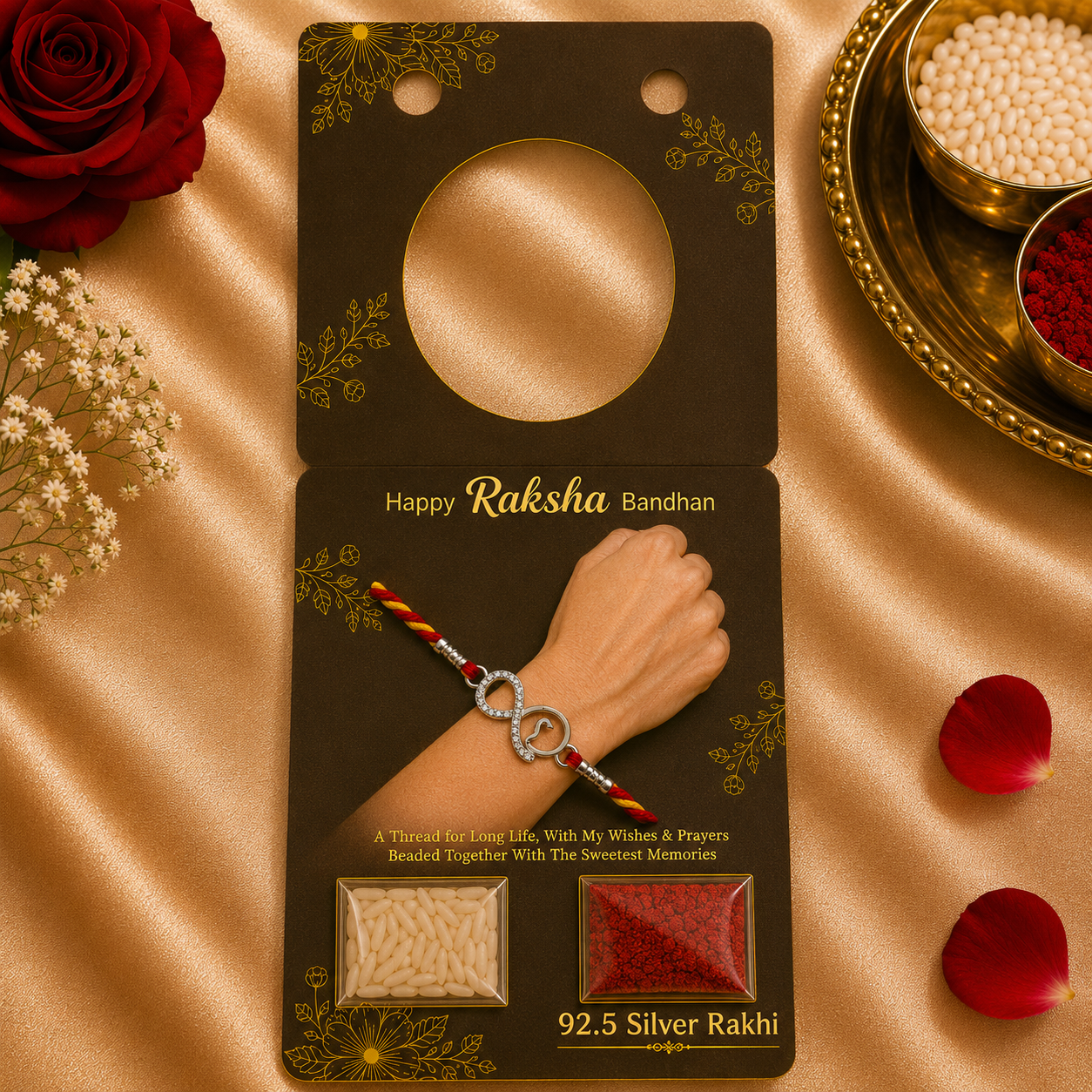 Pure Silver Infinity Heart Rakhi for Brother
