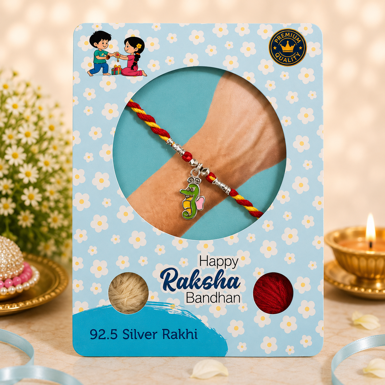 Pure 92.5 Silver Seahorse Charm Rakhi – Cute Ocean Theme Kids