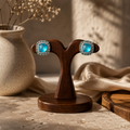 Aqua Celeste Cushion Halo Stud Earrings | 925 Sterling Silver