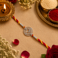 Designer Circular Silver Om Dial Rakhi for Brother