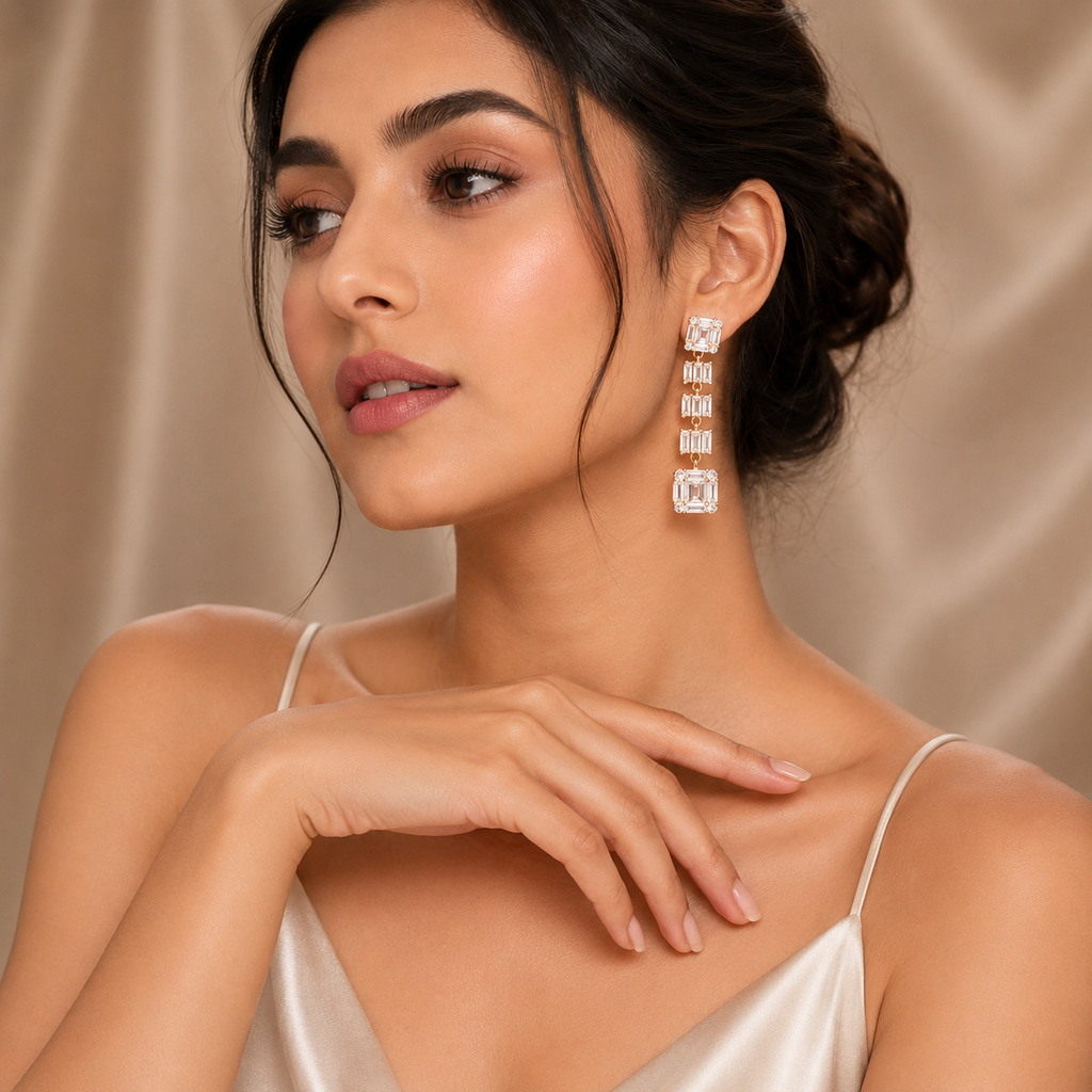 Empress Baguette Drop Earrings in 925 Silver