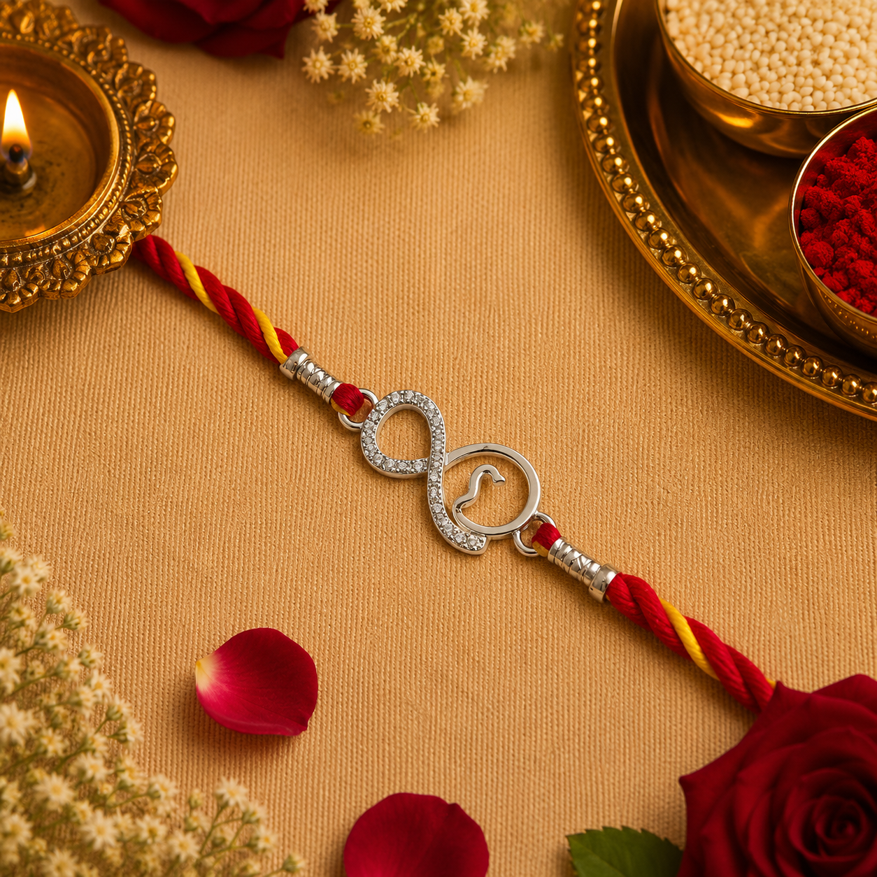 Pure Silver Infinity Heart Rakhi for Brother