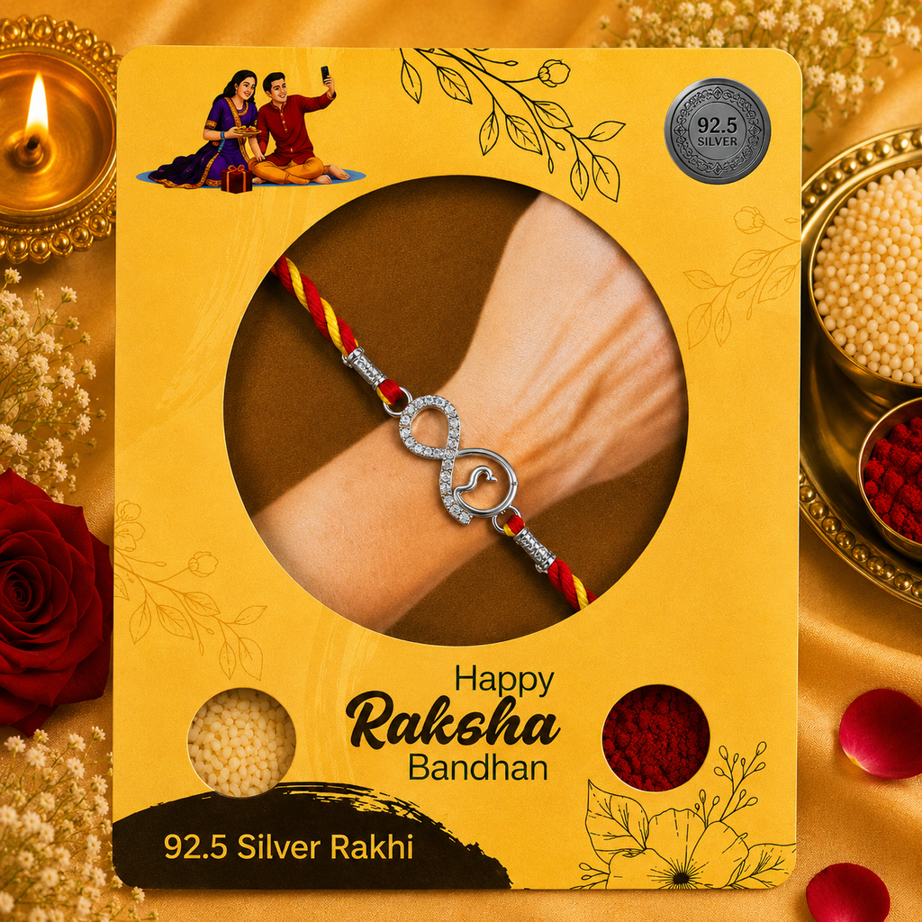 Pure Silver Infinity Heart Rakhi for Brother