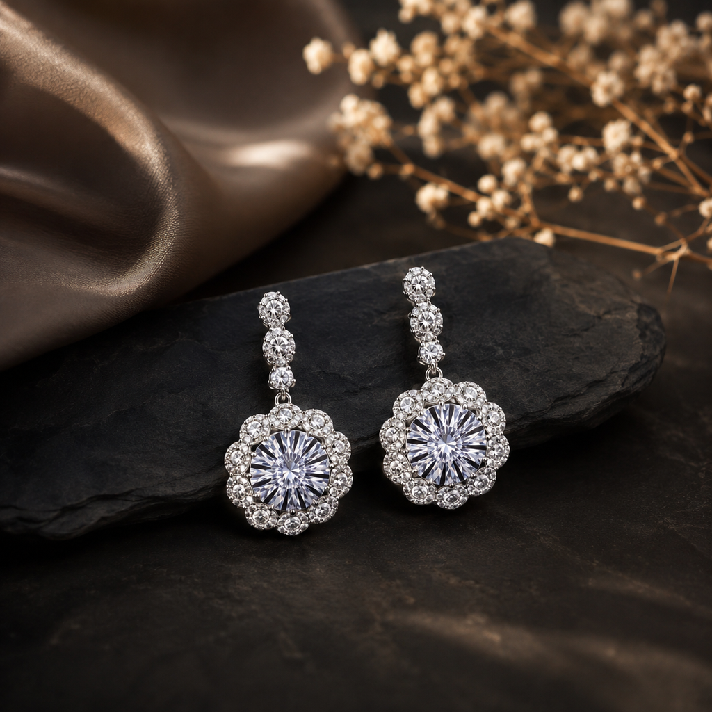 Floral Grace Diamond Drop Earrings