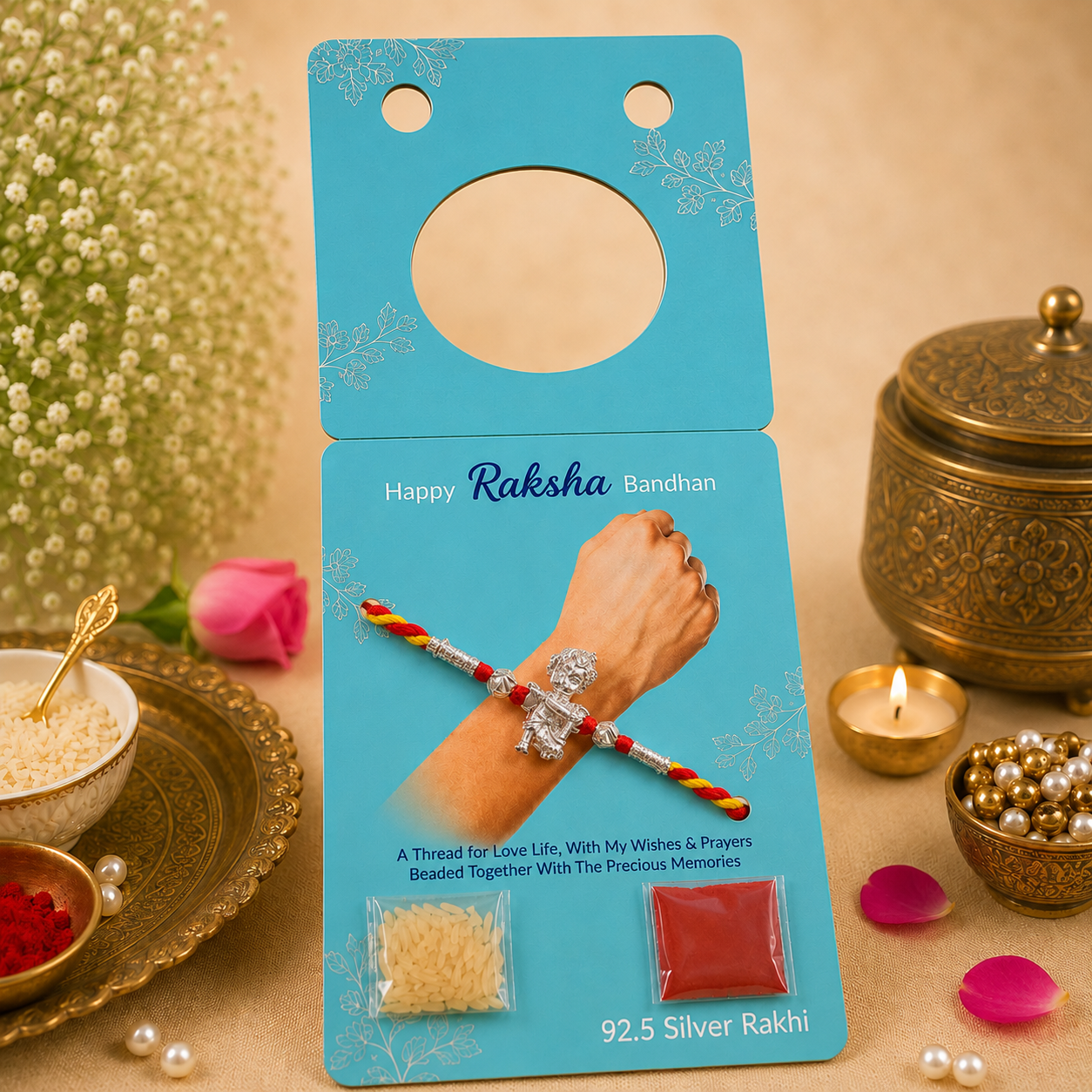 Pure 92.5 Silver Bajrangbali with Gada Charm Rakhi for Brother