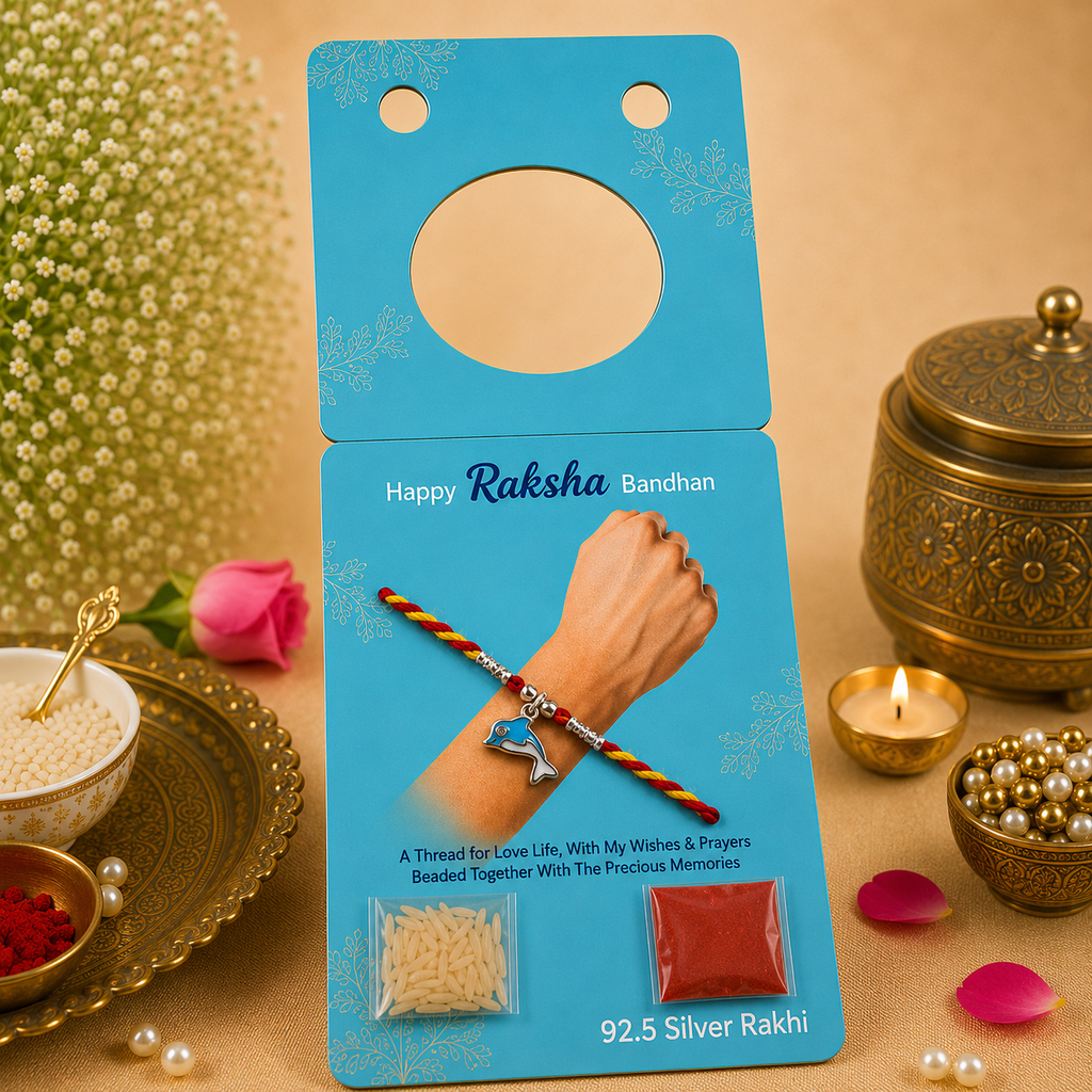 Pure 92.5 Silver Dolphin Charm Rakhi – Cute Ocean Theme Kids Rakhi