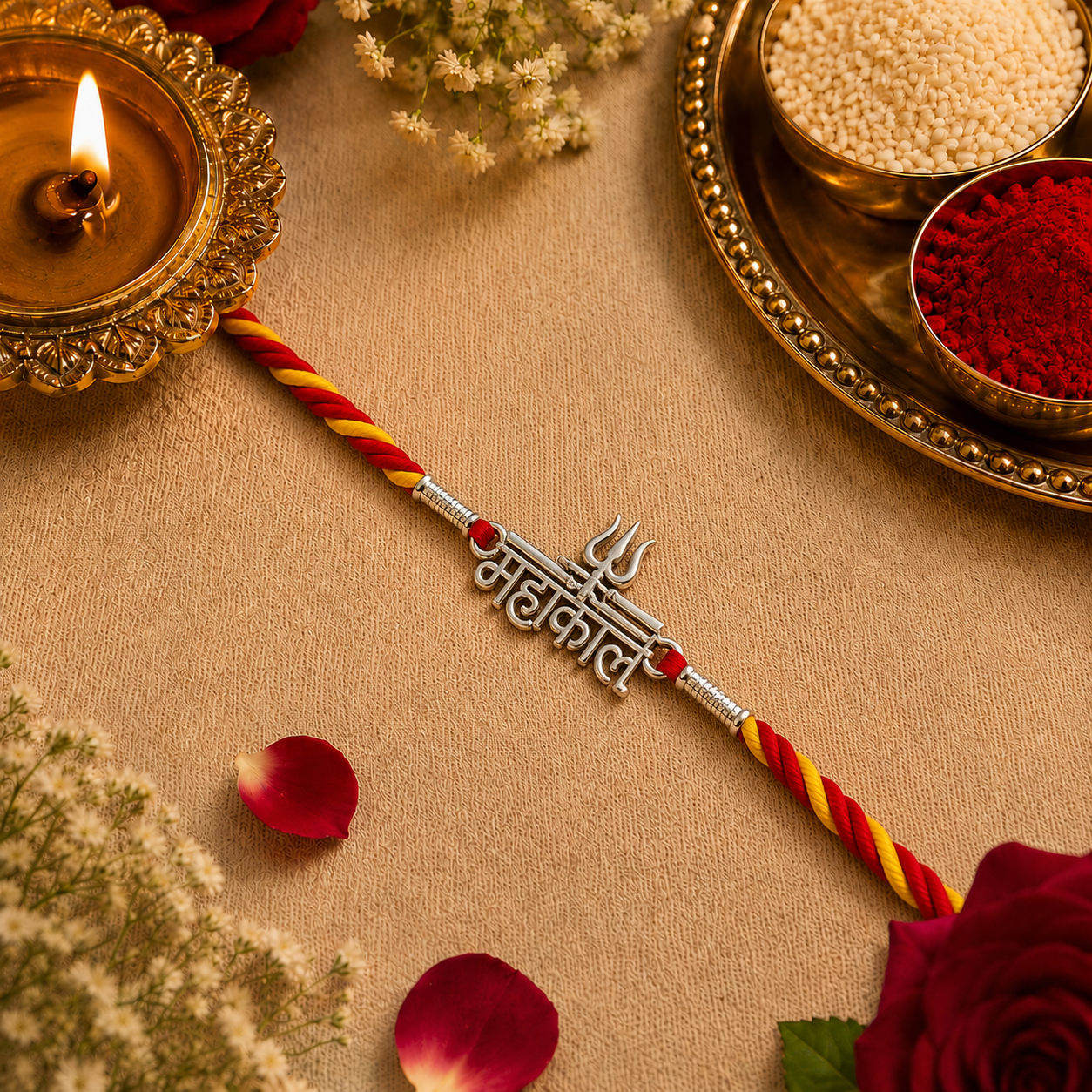 Pure Silver Devanagari Mahakal Text Rakhi for Brother
