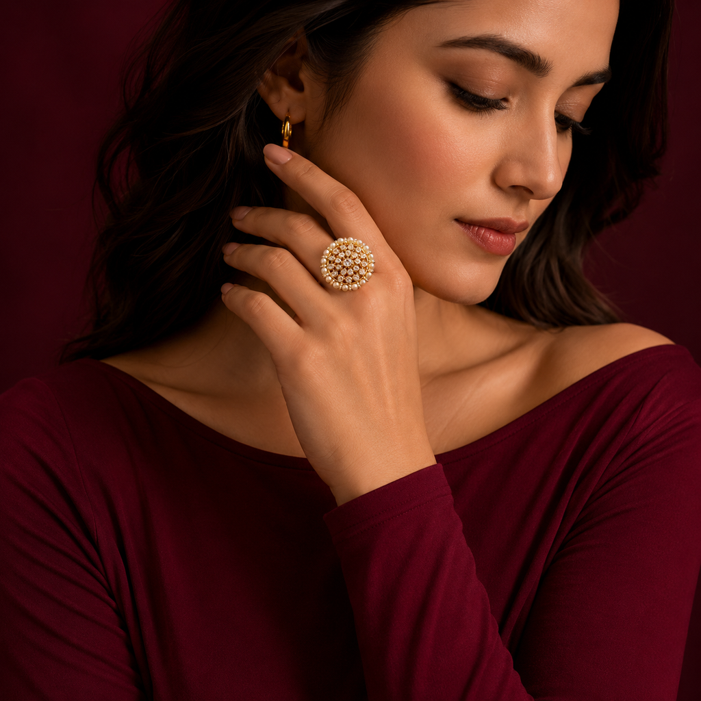 Gulbahaar Moissanite Polki Ring (18kt Gold Plated)