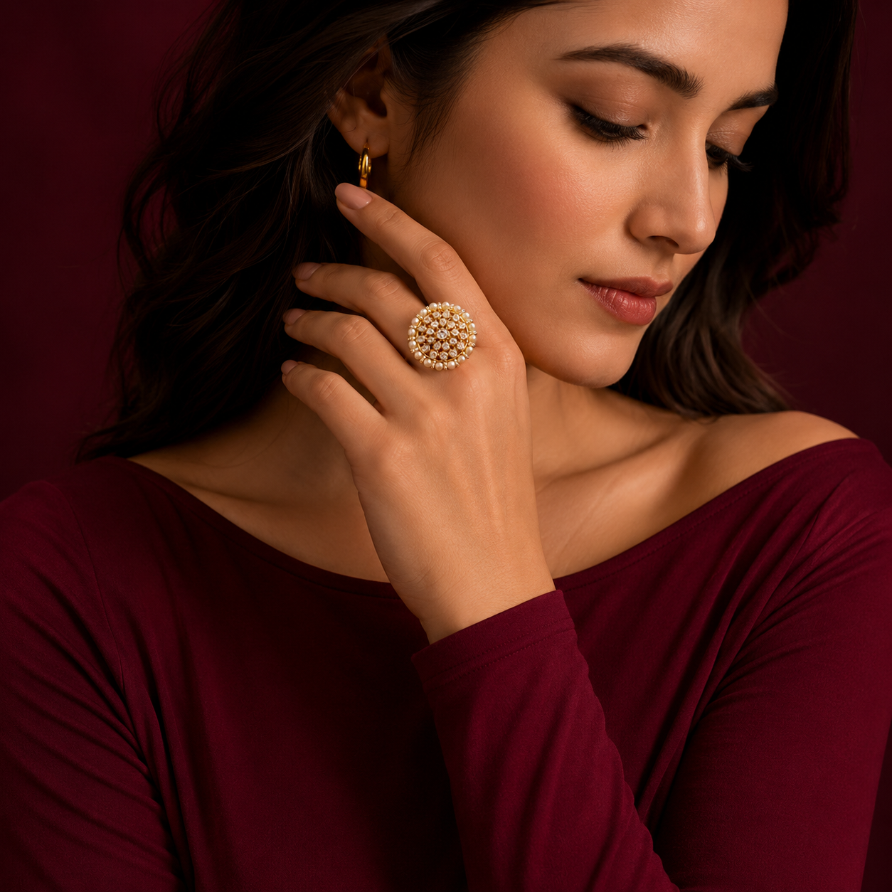 Gulbahaar Moissanite Polki Ring (18kt Gold Plated)