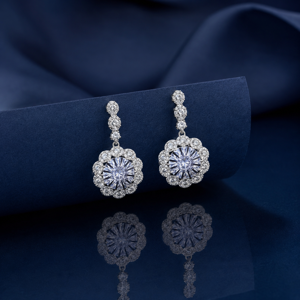 Floral Grace Diamond Drop Earrings