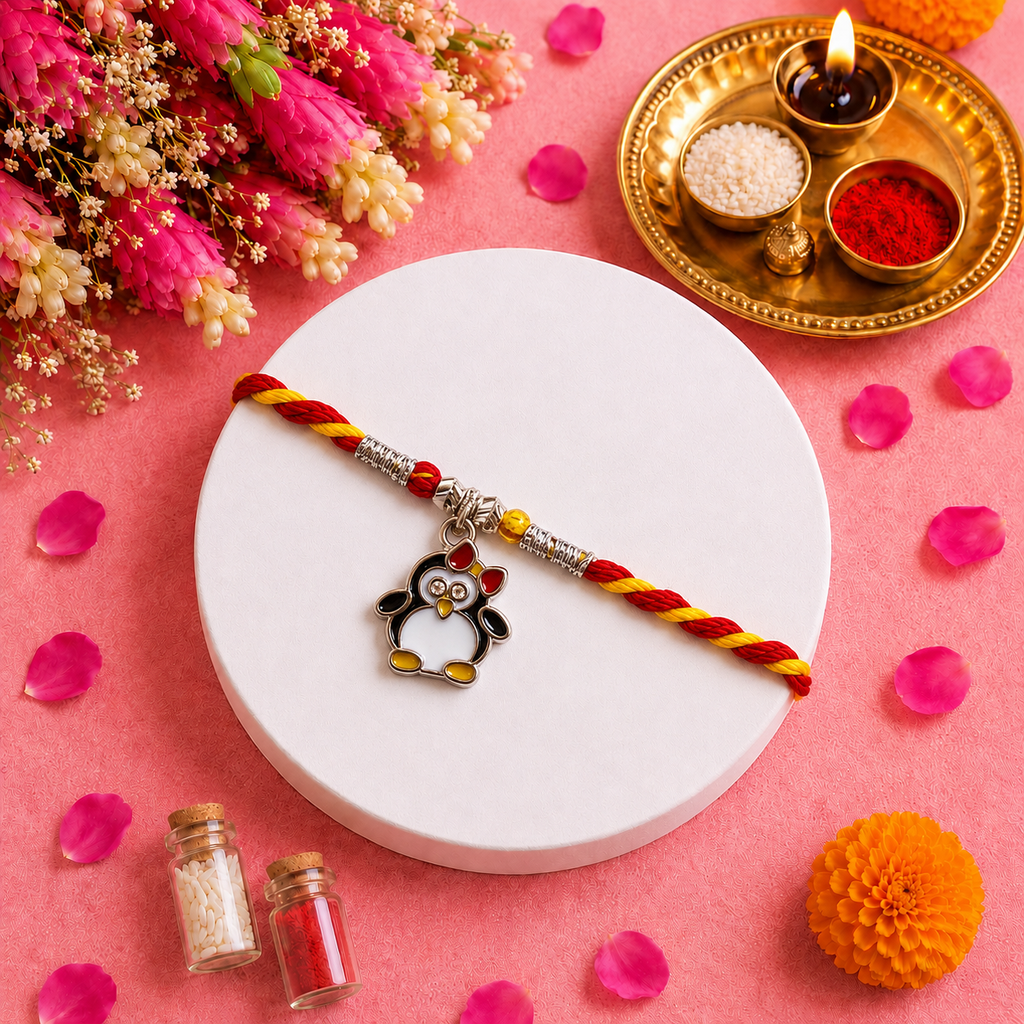 Pure 92.5 Silver Penguin Charm Rakhi – Cute Kids Rakhi