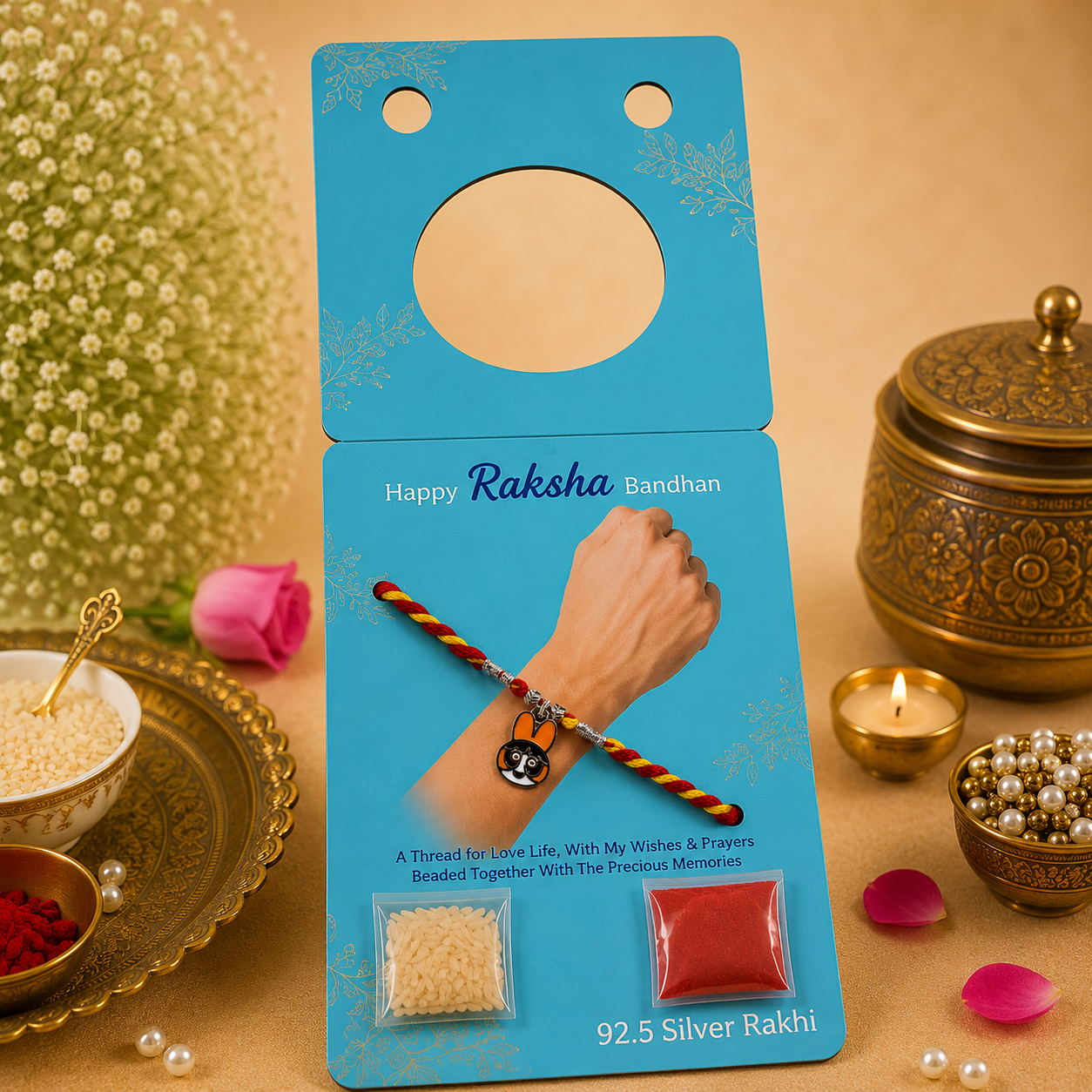 Pure 92.5 Silver Powerpuff Blossom Charm Rakhi – Cute Kids Rakhi