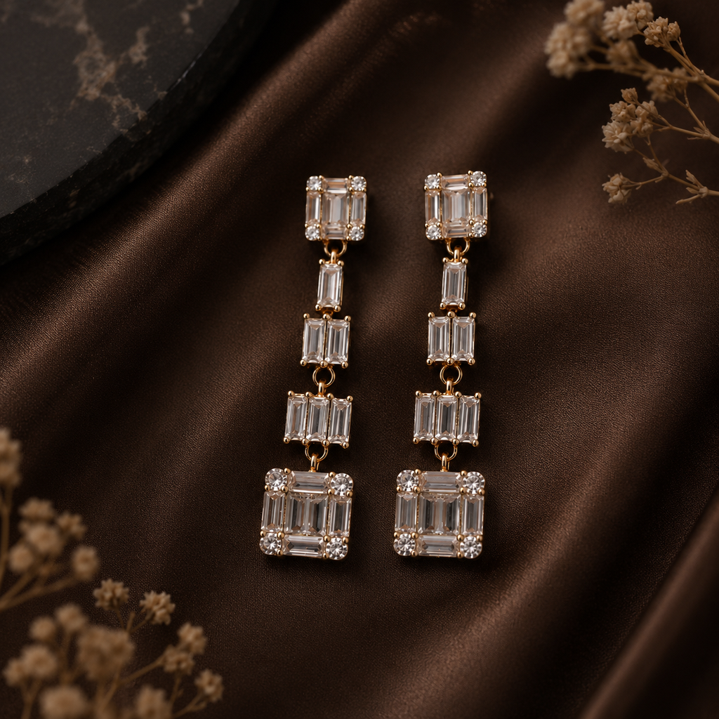 Empress Baguette Drop Earrings in 925 Silver