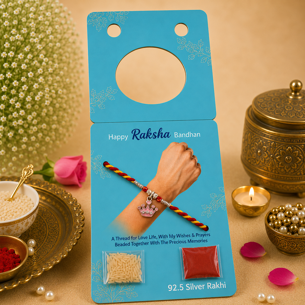 Pure 92.5 Silver Royal Crown Charm Rakhi – Cute Kids Rakhi