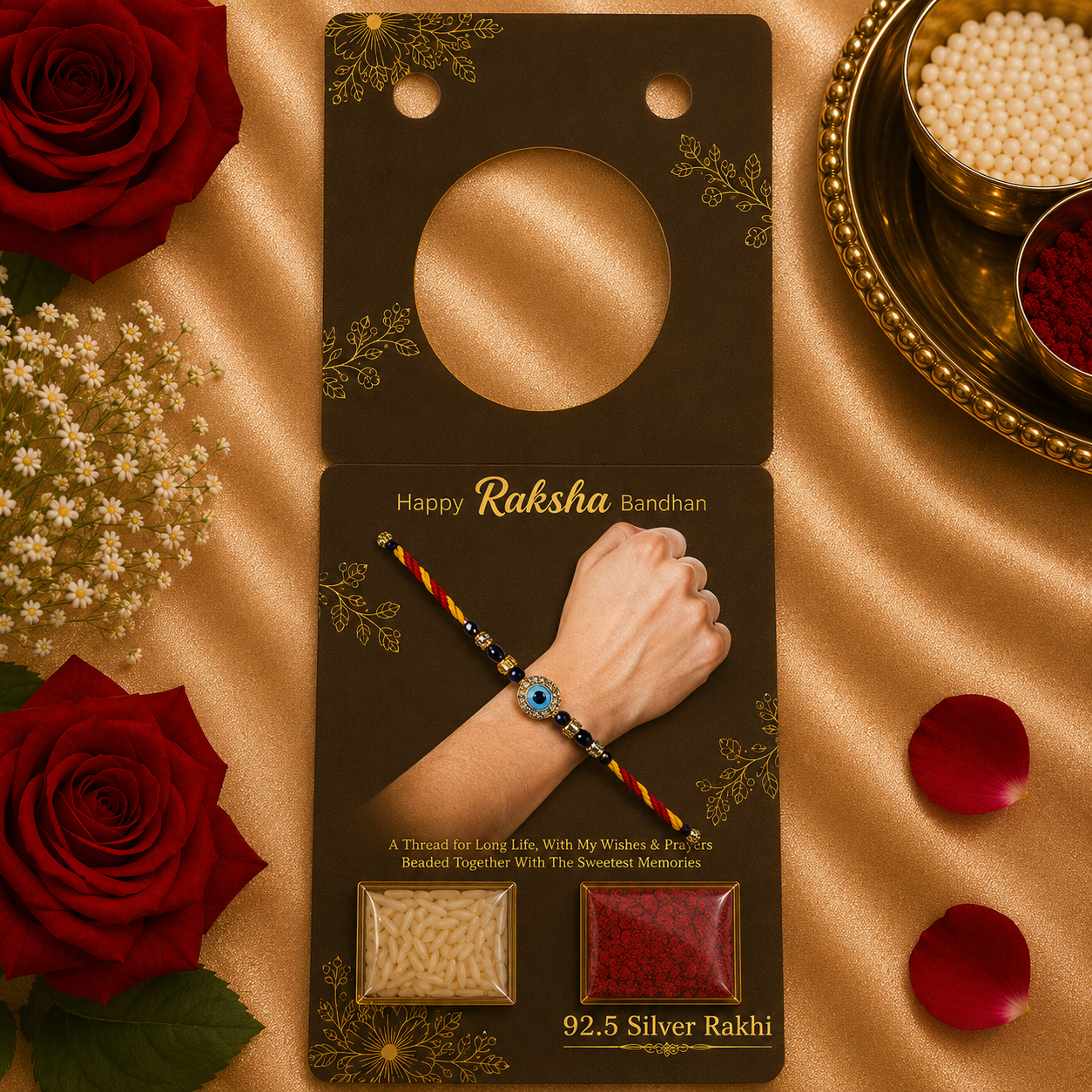 Minimalist Evil Eye Bead Rakhi for Brother