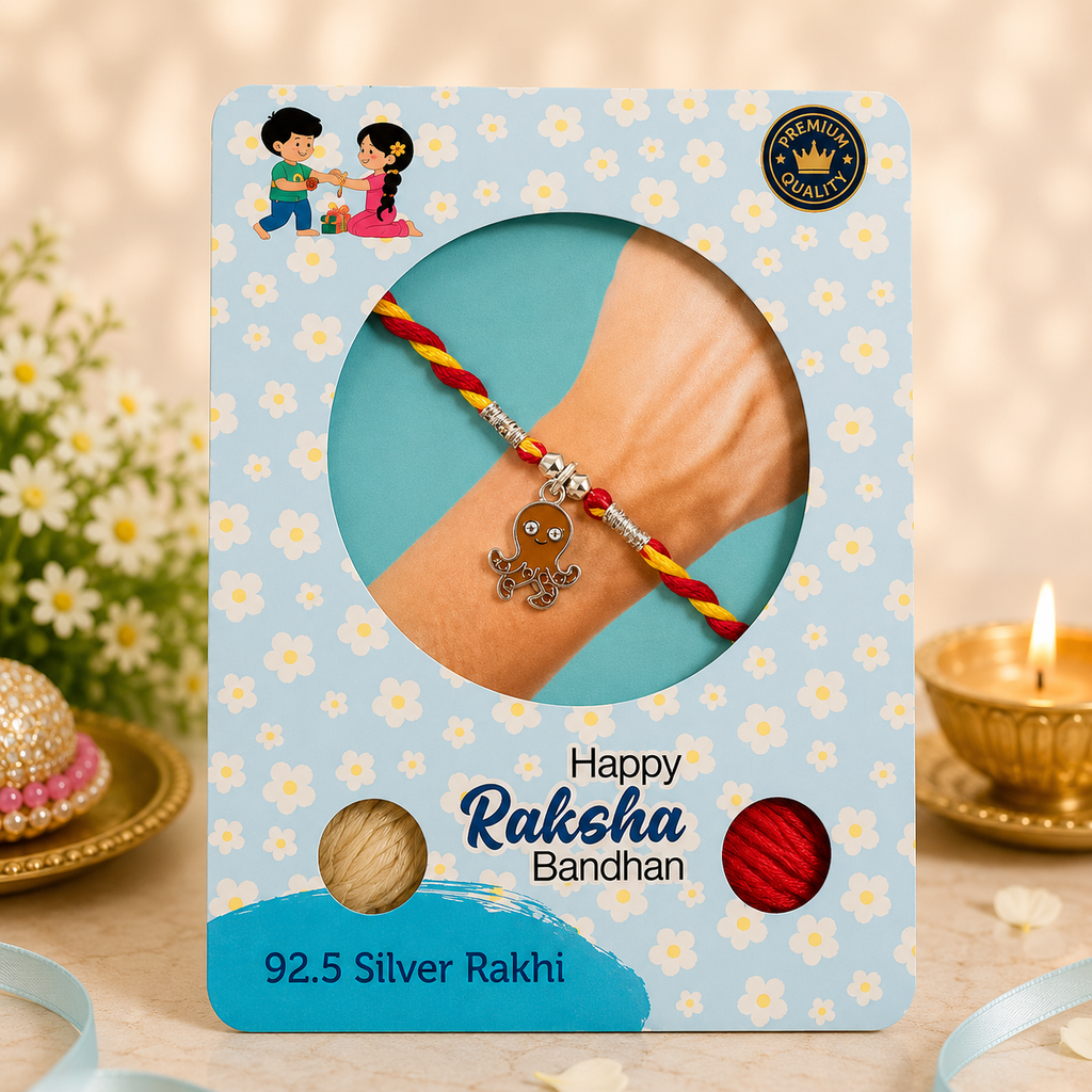 Pure 92.5 Silver Octopus Charm Rakhi – Cute Ocean Theme Kids Rakhi