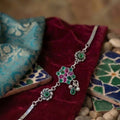 Gulbahar Floral Silver Anklet (Pair) | Ruby & Emerald Stone Payal