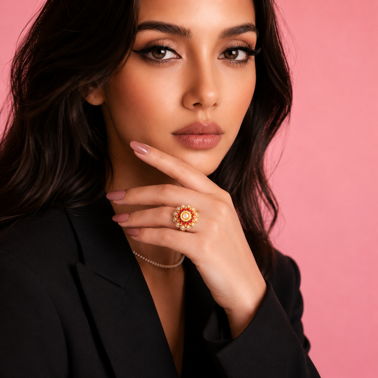 Heer Moti Moissanite Polki Ring (18kt Gold Plated)