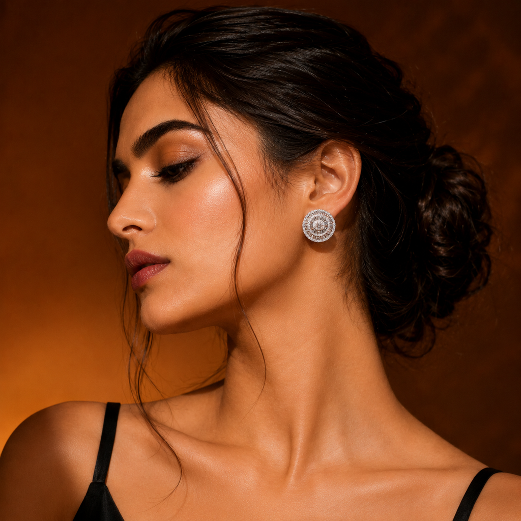 92.5 Silver Royal Halo Disc Stud Earrings