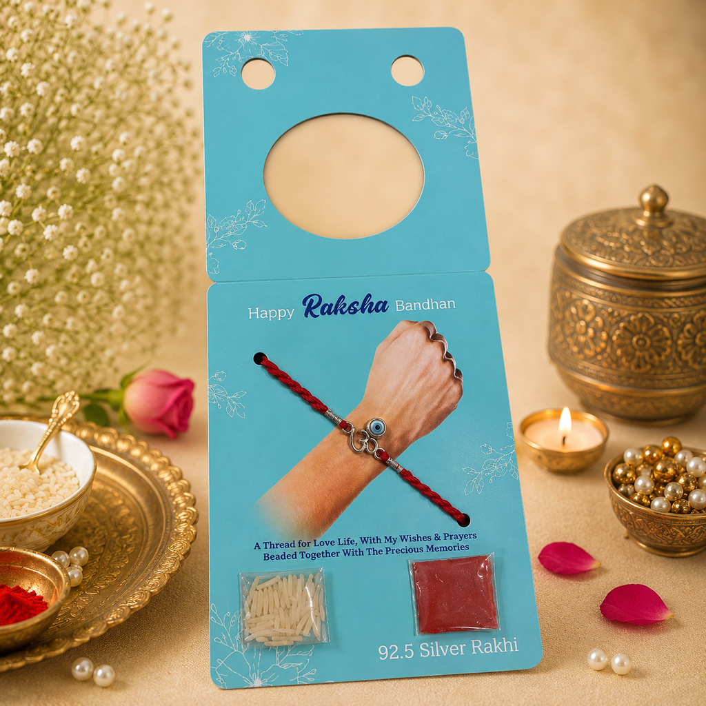 Pure 92.5 Silver Om Nazar Rakhi for Brother – Designer Rakhi