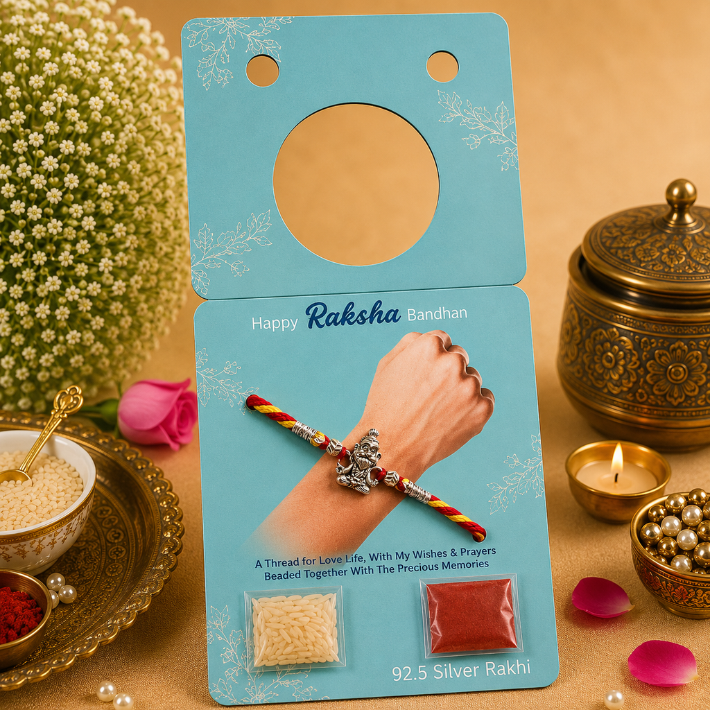 Pure 92.5 Silver Amulet Rakhi for Brother