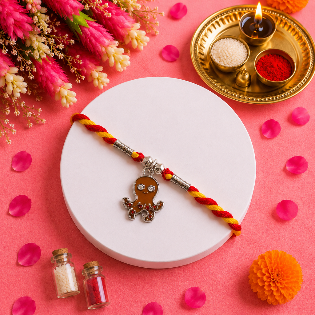 Pure 92.5 Silver Octopus Charm Rakhi – Cute Ocean Theme Kids Rakhi
