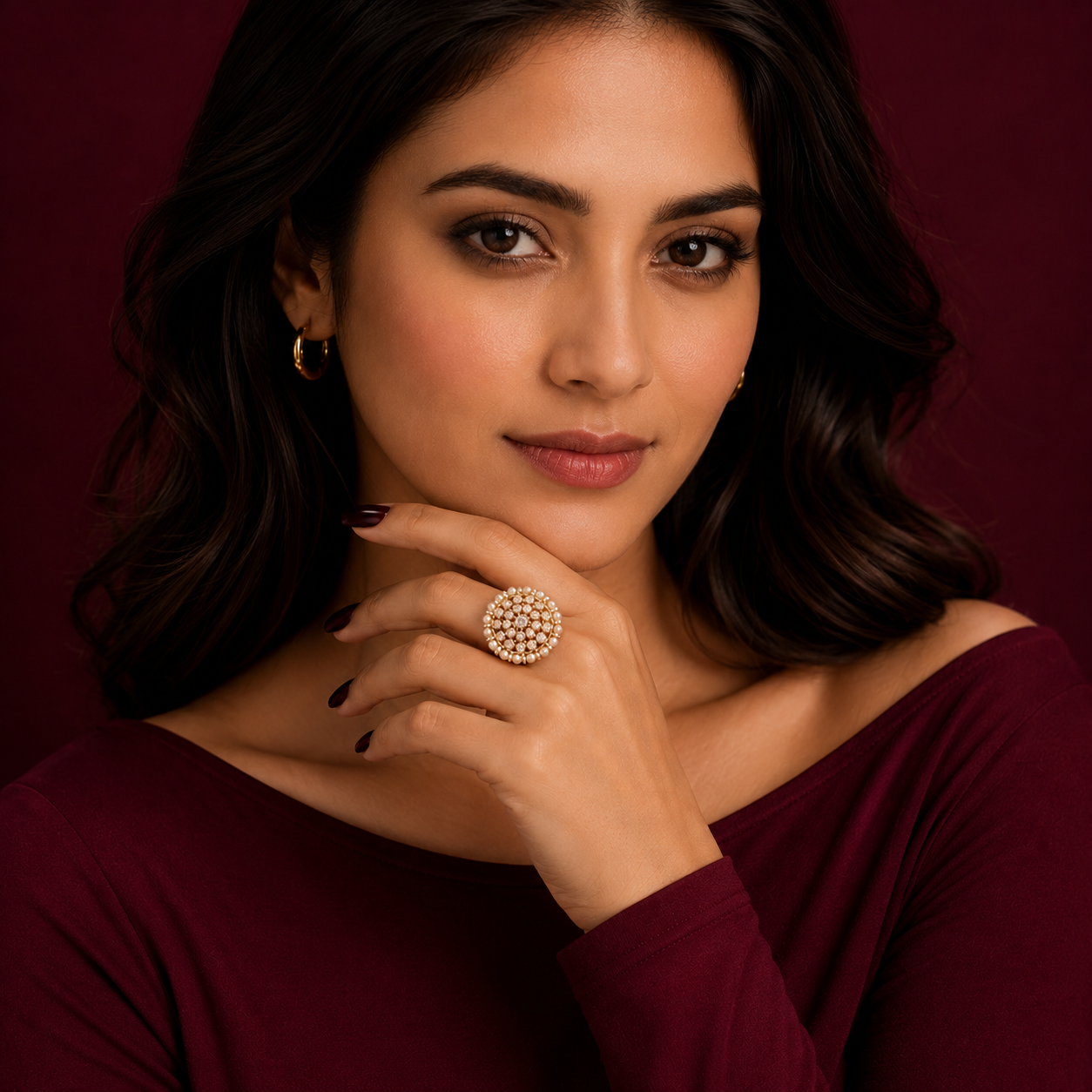 Gulbahaar Moissanite Polki Ring (18kt Gold Plated)