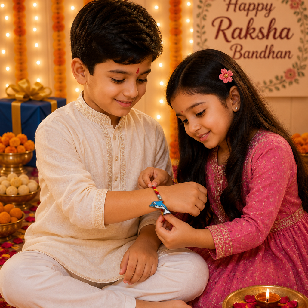 Pure 92.5 Silver Dolphin Charm Rakhi – Cute Ocean Theme Kids Rakhi