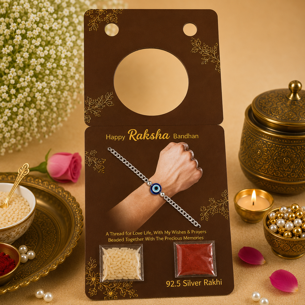 Pure 92.5 Silver Nazar Bracelet Rakhi for Brother