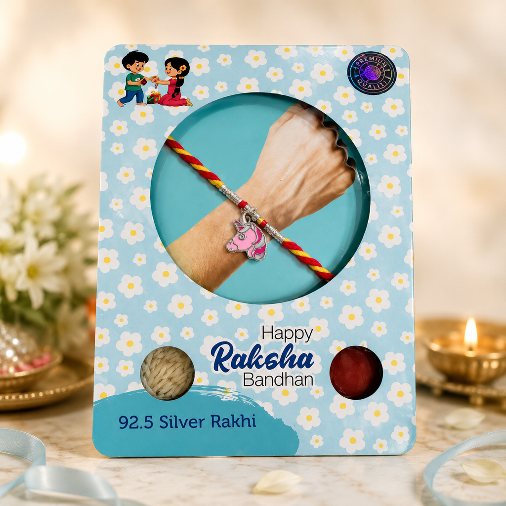 Pure 92.5 Silver Unicorn Charm Rakhi – Cute Kids Rakhi