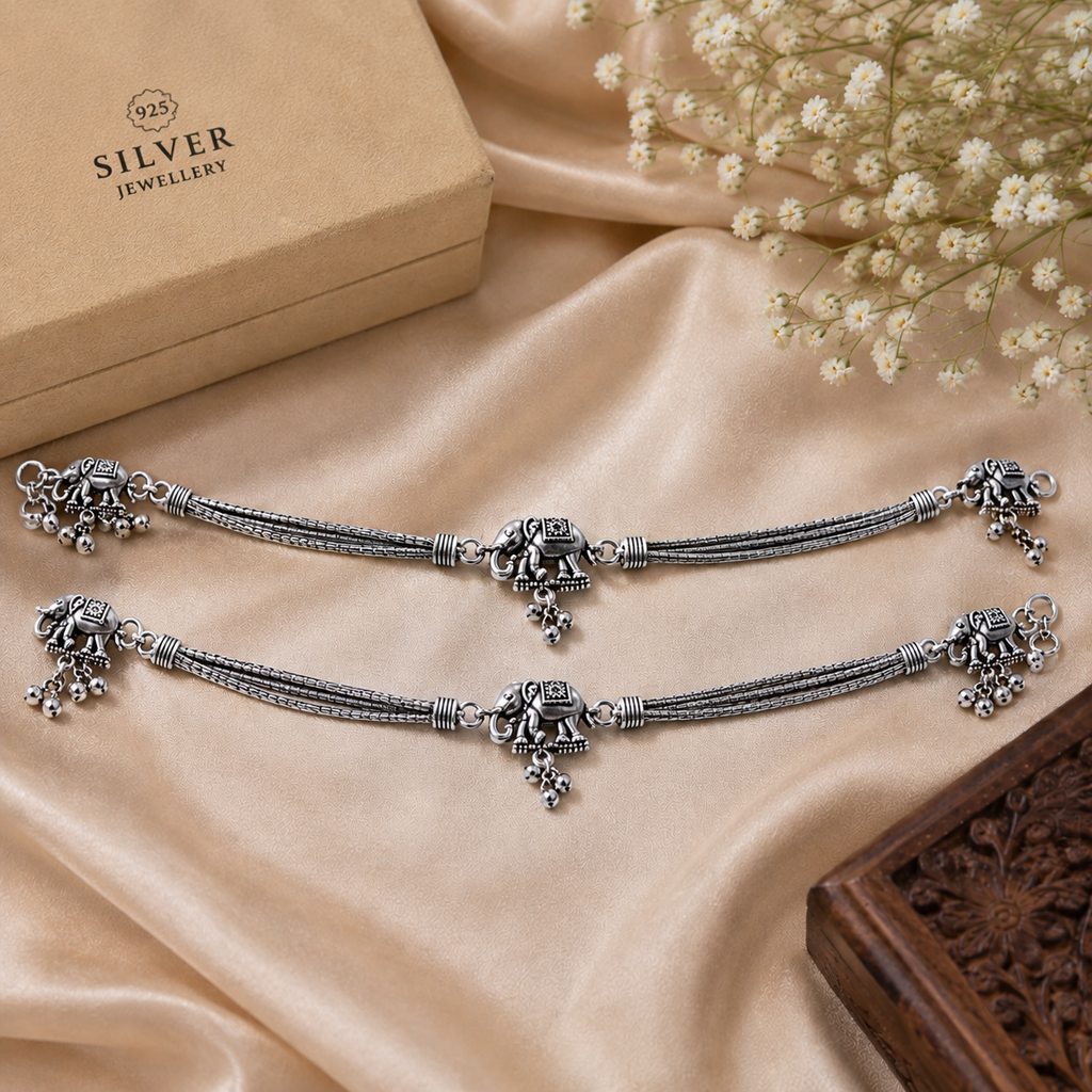 Gajraj Heritage Silver Anklet | Elephant Charm Payal