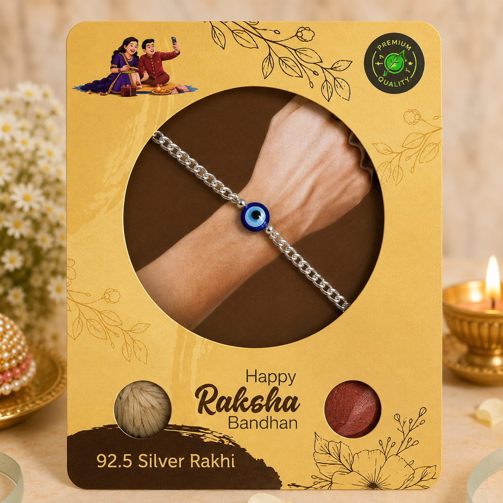 Pure 92.5 Silver Nazar Bracelet Rakhi for Brother