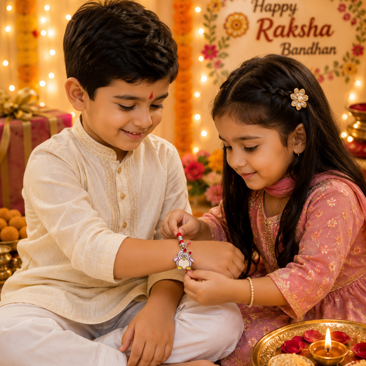 Pure 92.5 Silver Lavender Penguin Charm Rakhi – Cute Kids Rakhi