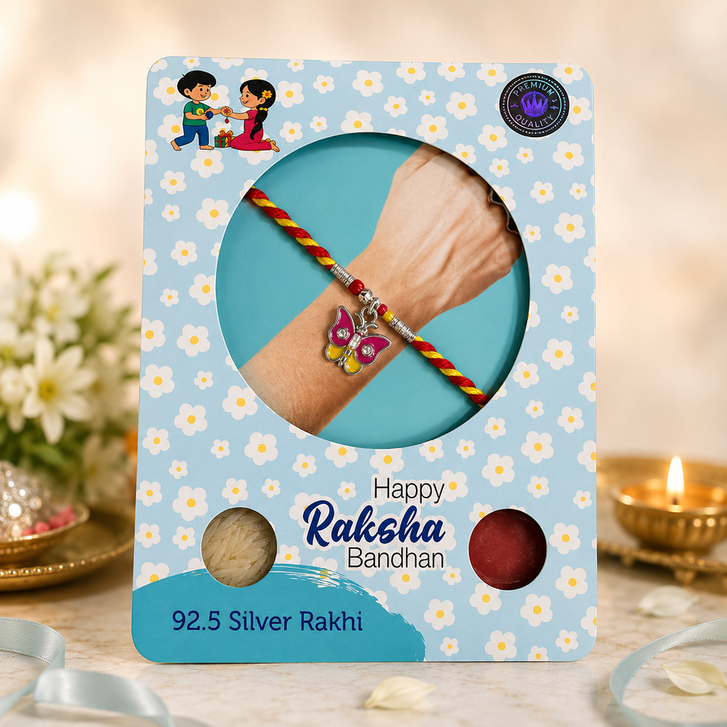 Pure 92.5 Silver Butterfly Charm Rakhi – Cute Kids Rakhi